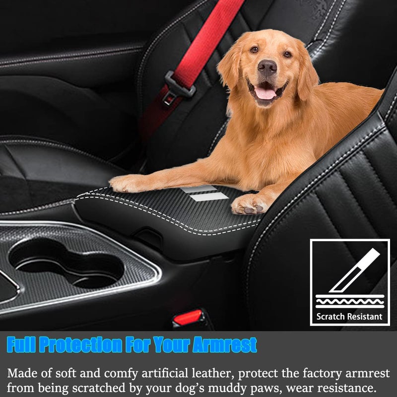 YOFAMO for Dodge Challenger 2015-2023 Car Armrest Cover Waterproof Center Console Pad Covers Scratch Resistance Box Cover Leather Protector Pad Decoration Accessories(Carbon Fiber + Black) - Image 3